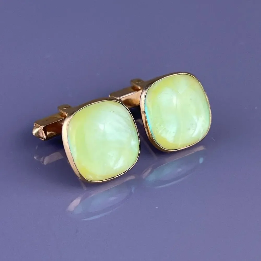 Light Blue Green Lucite Cufflinks Square Simple Acrylic Anson Vintage